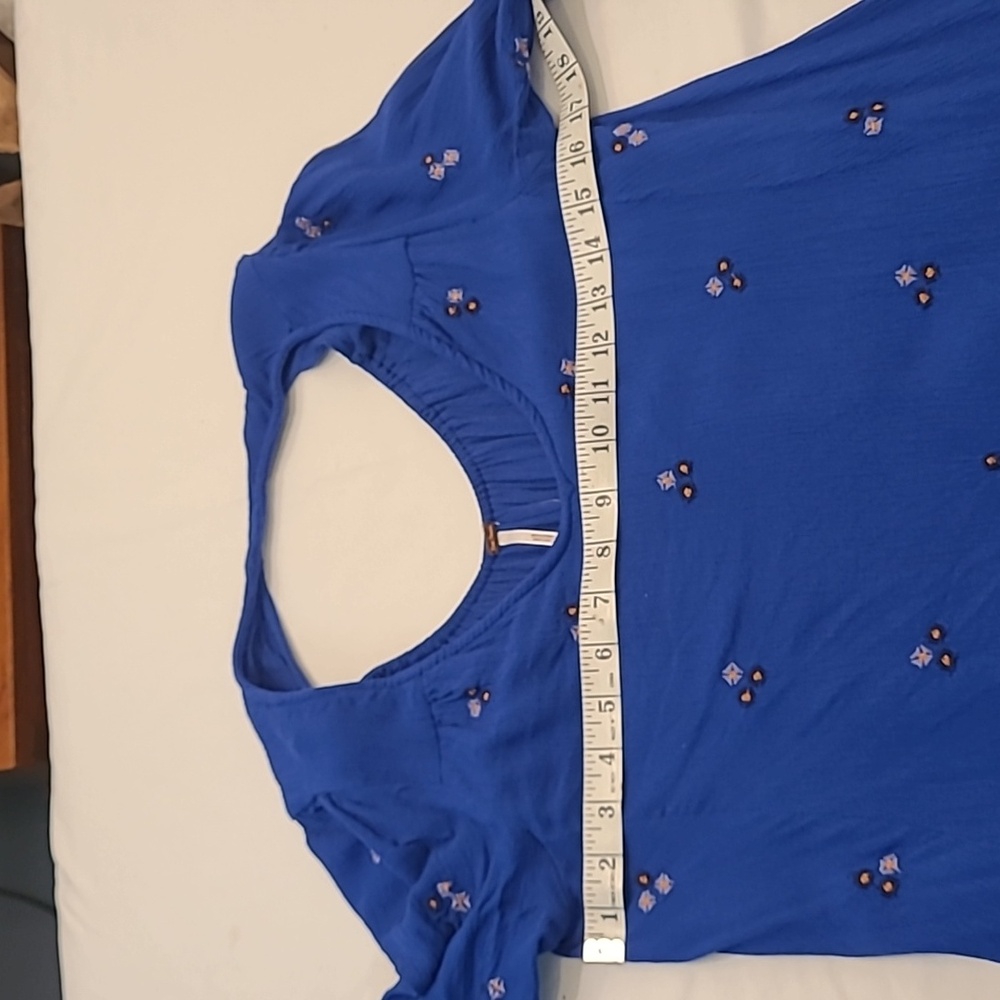 Free People Blue Oxford Long Sleeve Keyhole Back Mini Dress Embroidered Sz XS - Picture 8 of 15